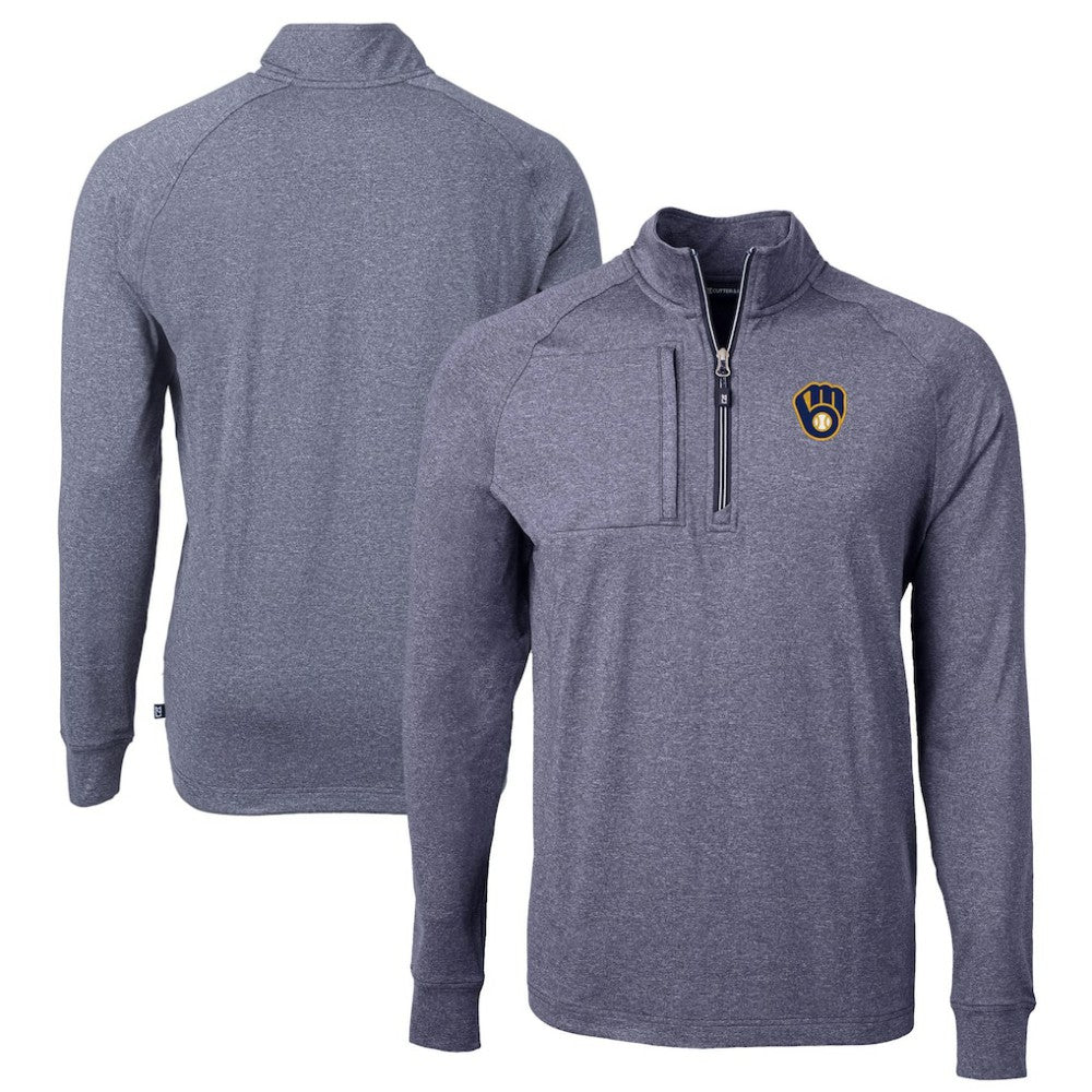 Heather Navy Milwaukee Brewers Cutter & Buck Adapt Eco Knit Stretch Recycled Quarter-Zip Pullover Top