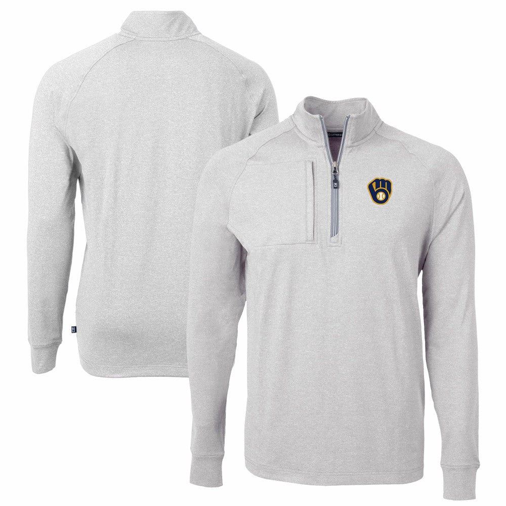 Heather Gray Milwaukee Brewers Cutter & Buck Adapt Eco Knit Stretch Recycled Quarter-Zip Pullover Top