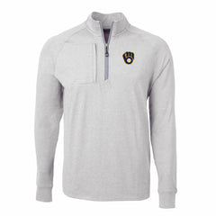 Heather Gray Milwaukee Brewers Cutter & Buck Adapt Eco Knit Stretch Recycled Quarter-Zip Pullover Top