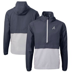 Navy/Gray Atlanta Braves Cutter & Buck Charter Eco Recycled Half-Zip Anorak Jacket