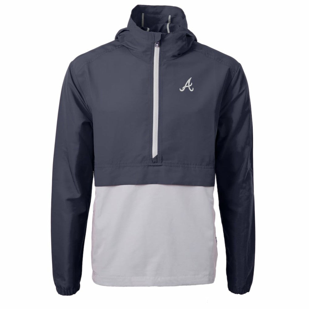 Navy/Gray Atlanta Braves Cutter & Buck Charter Eco Recycled Half-Zip Anorak Jacket