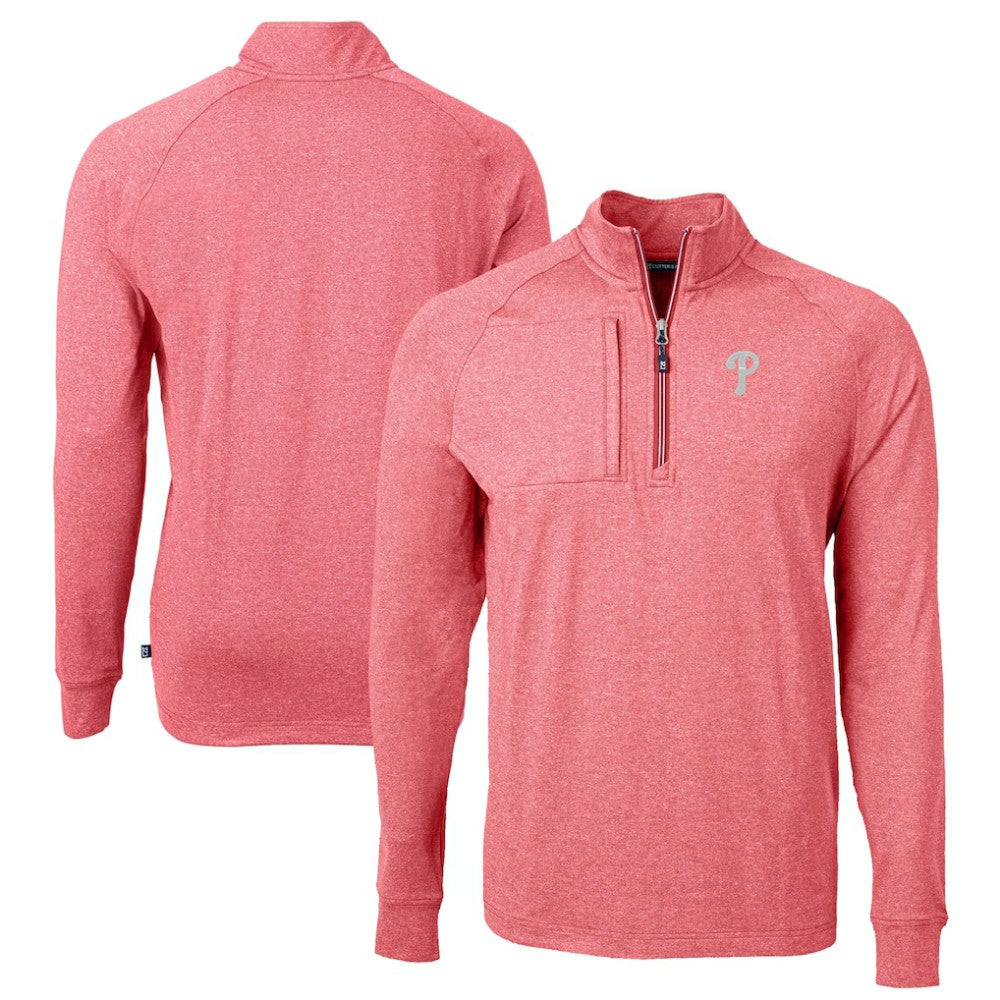 Heather Red Philadelphia Phillies Cutter & Buck Adapt Eco Knit Stretch Recycled Quarter-Zip Pullover Top