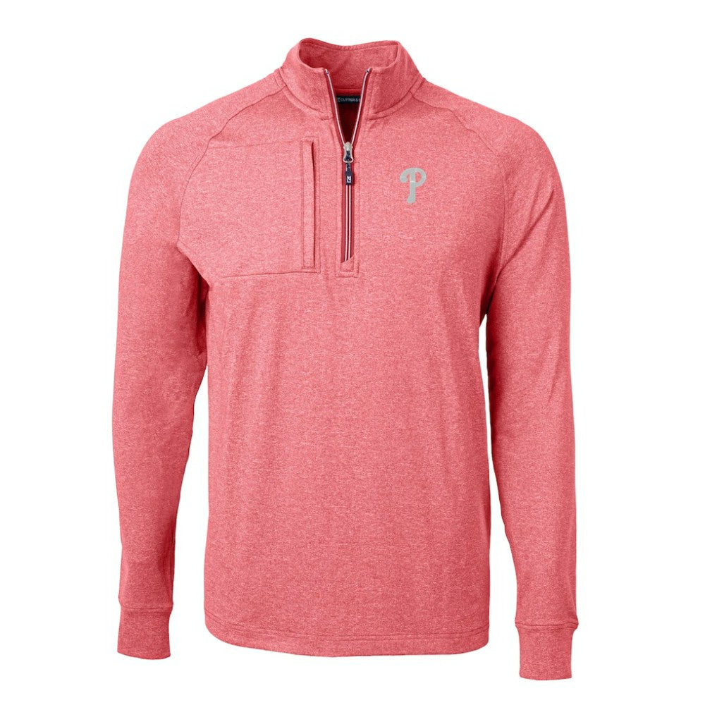Heather Red Philadelphia Phillies Cutter & Buck Adapt Eco Knit Stretch Recycled Quarter-Zip Pullover Top