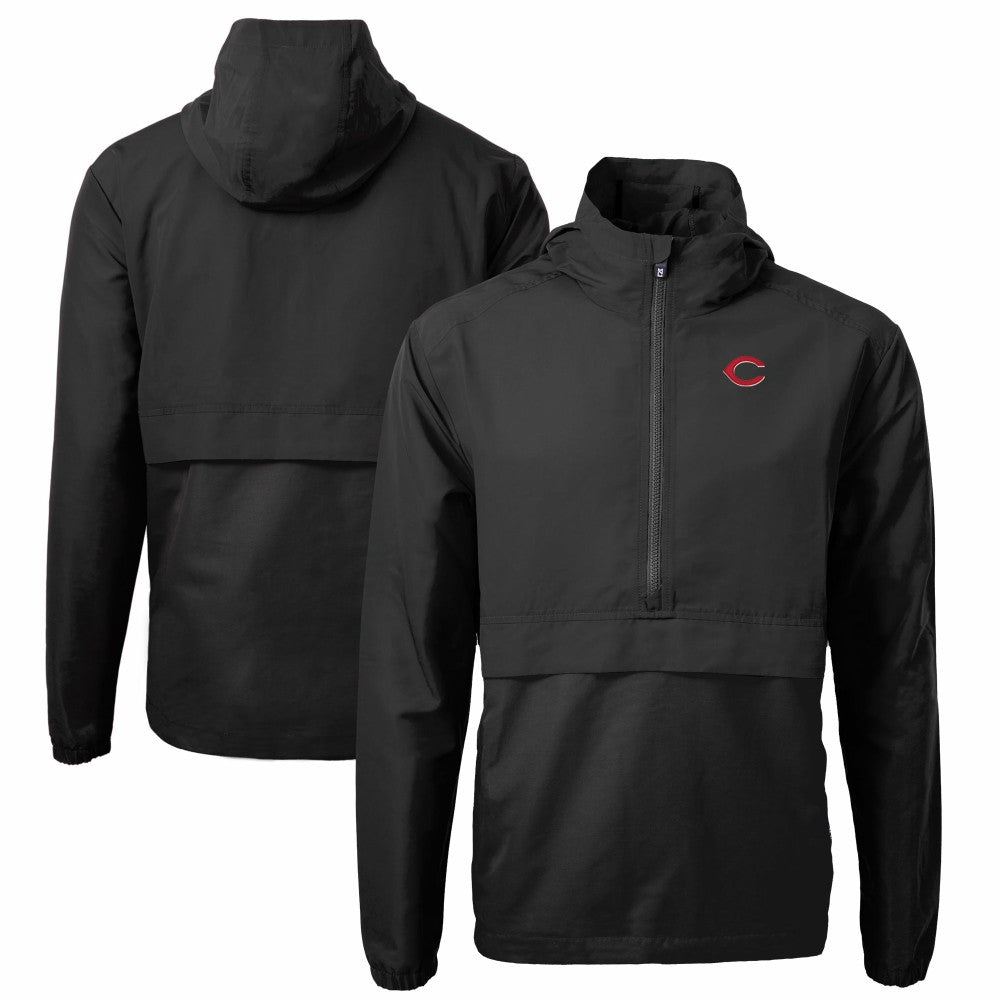 Black Cincinnati Reds Cutter & Buck Charter Eco Recycled Half-Zip Anorak Jacket