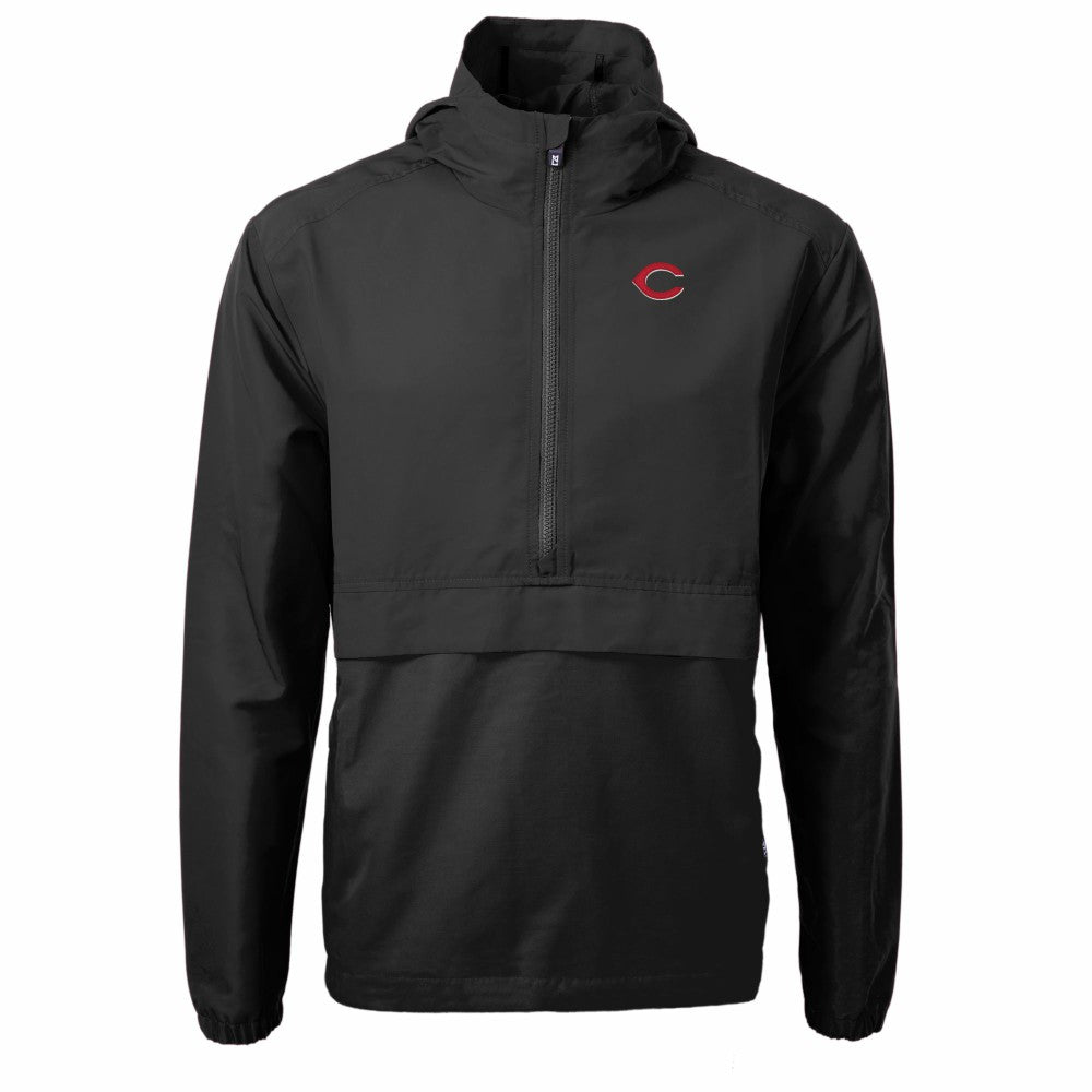 Black Cincinnati Reds Cutter & Buck Charter Eco Recycled Half-Zip Anorak Jacket