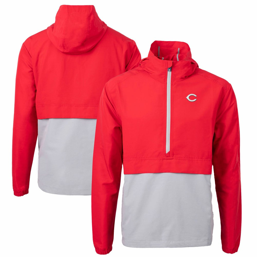 Red/Gray Cincinnati Reds Cutter & Buck Charter Eco Recycled Half-Zip Anorak Jacket