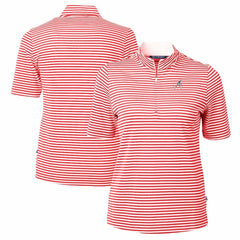 Red Atlanta Braves Cutter & Buck Women's Virtue Eco Pique Stripe Recycled Quarter-Zip Pullover Top