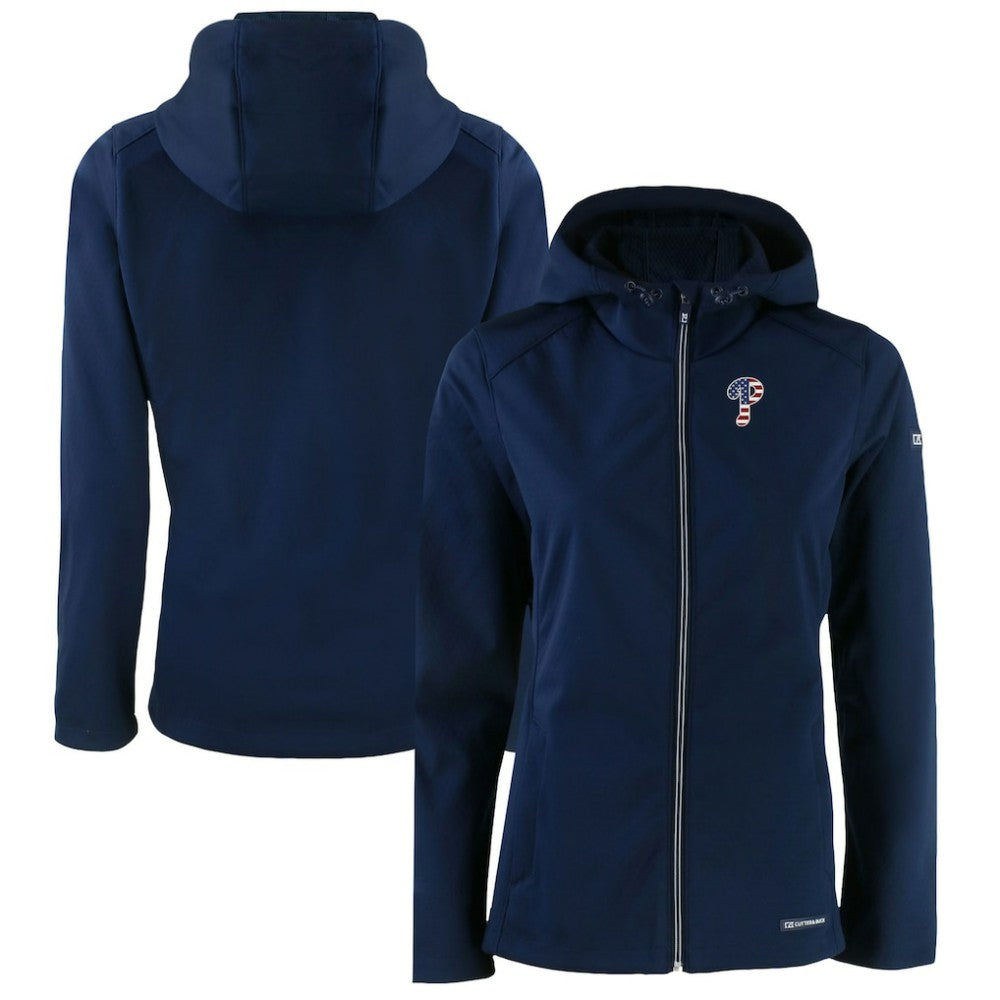 Navy Philadelphia Phillies Cutter & Buck Women's Evoke Eco Softshell Recycled Full-Zip Jacket