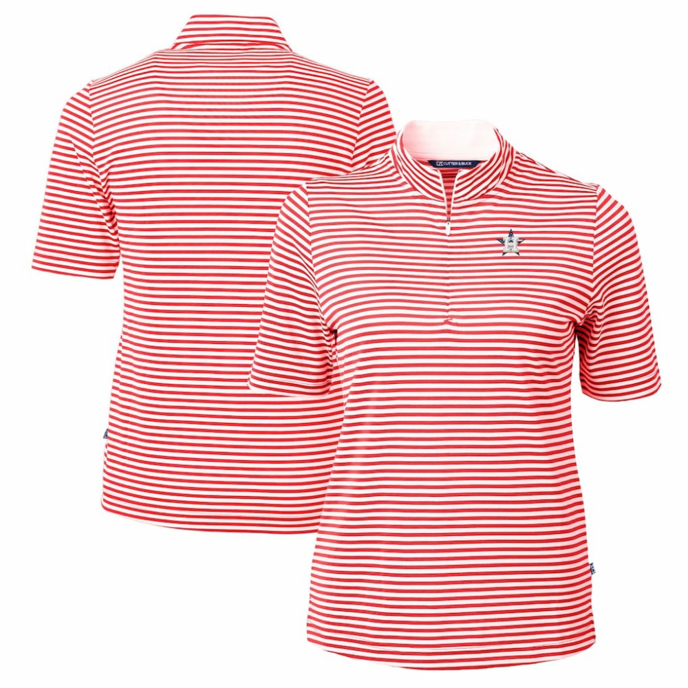 Red Houston Astros Cutter & Buck Women's Virtue Eco Pique Stripe Recycled Quarter-Zip Pullover Top