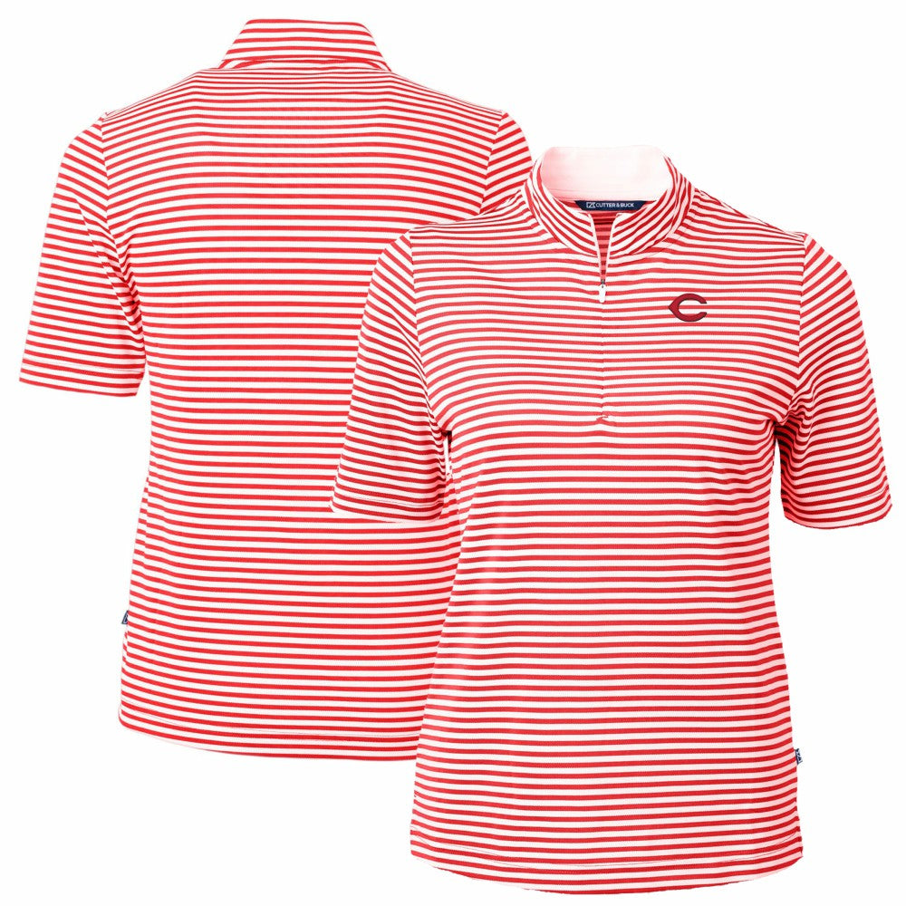 Red Cincinnati Reds Cutter & Buck Women's Virtue Eco Pique Stripe Top