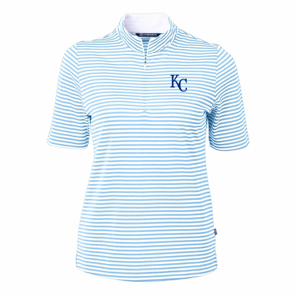 Powder Blue Kansas City Royals Cutter & Buck Women's Virtue Eco Pique Stripe Top
