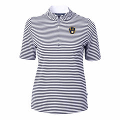 Navy Milwaukee Brewers Cutter & Buck Women's Virtue Eco Pique Stripe Top