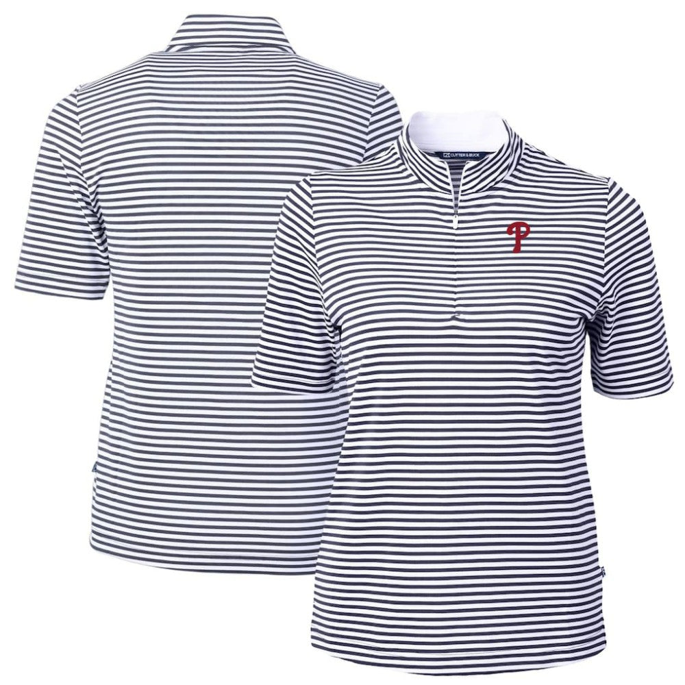 Navy Philadelphia Phillies Cutter & Buck Women's Virtue Eco Pique Stripe Top