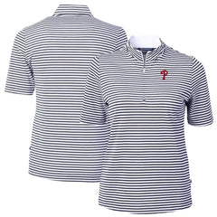 Navy Philadelphia Phillies Cutter & Buck Women's Virtue Eco Pique Stripe Top