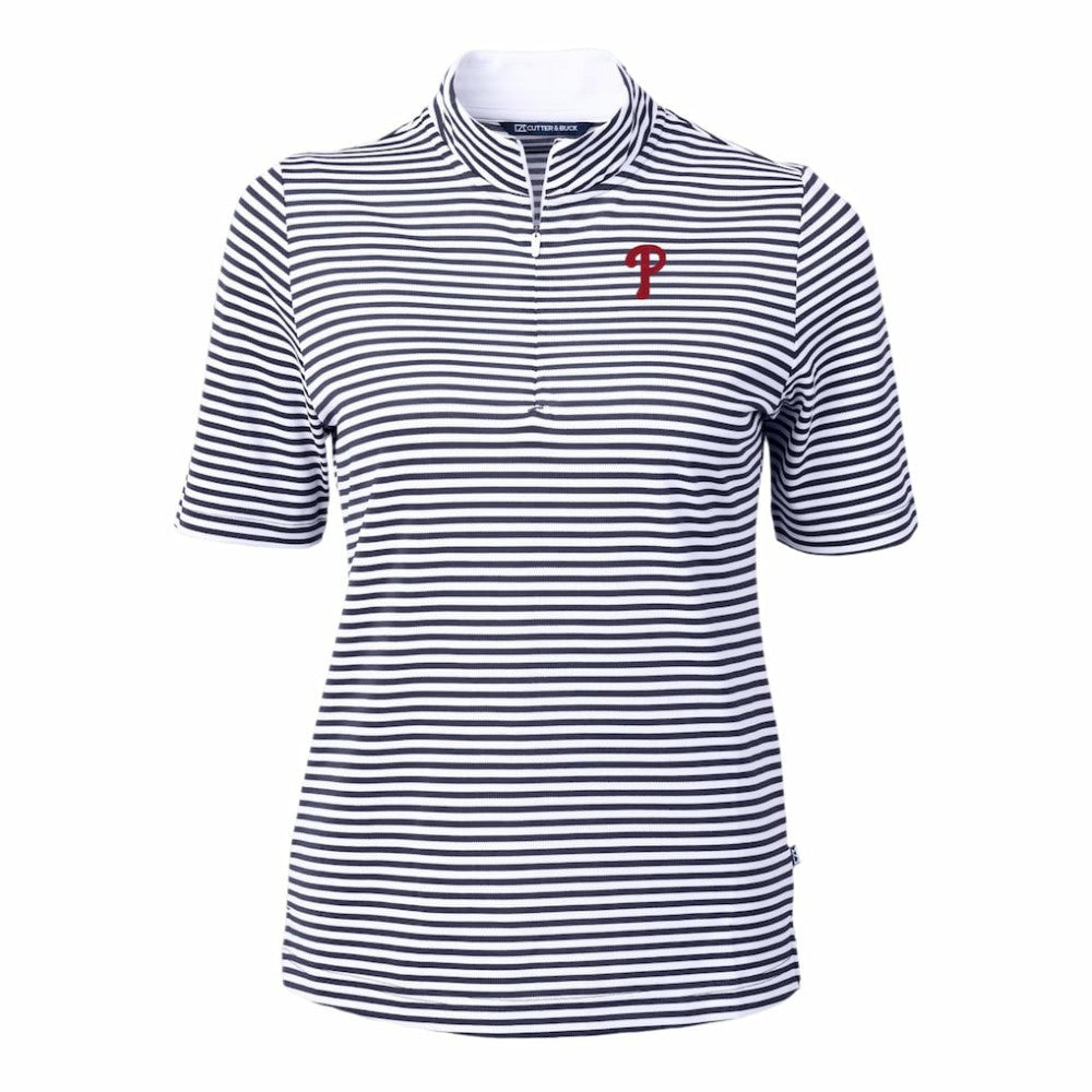 Navy Philadelphia Phillies Cutter & Buck Women's Virtue Eco Pique Stripe Top