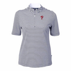 Navy Philadelphia Phillies Cutter & Buck Women's Virtue Eco Pique Stripe Top