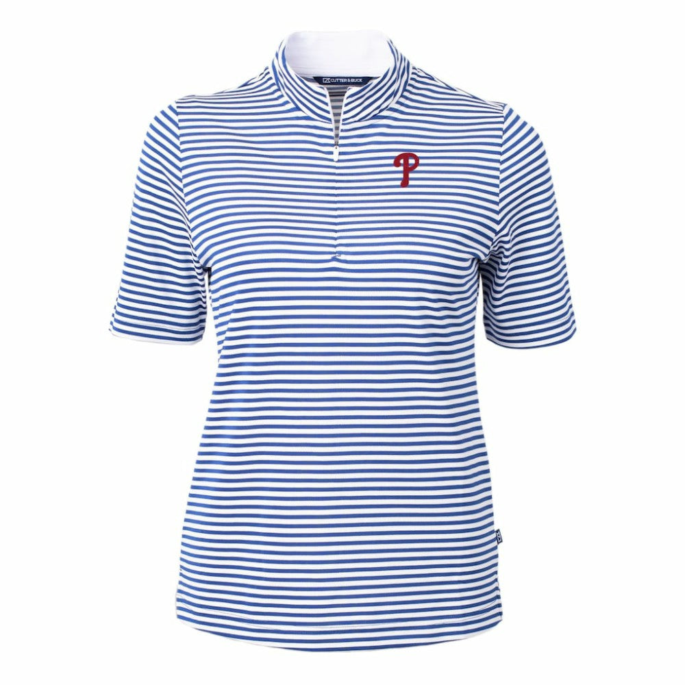 Blue Philadelphia Phillies Cutter & Buck Women's Virtue Eco Pique Stripe Top