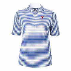Blue Philadelphia Phillies Cutter & Buck Women's Virtue Eco Pique Stripe Top