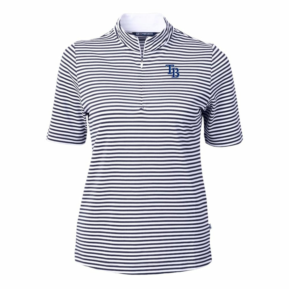Navy Tampa Bay Rays Cutter & Buck Women's Virtue Eco Pique Stripe Top