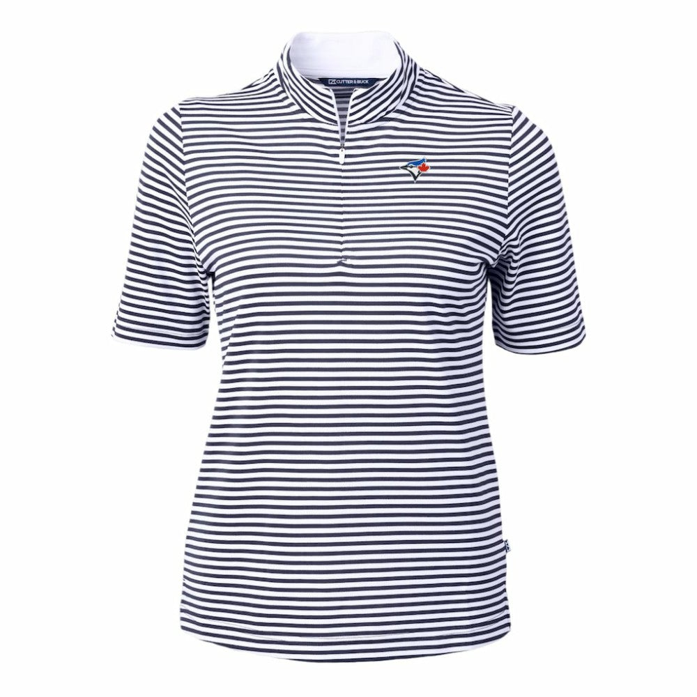 Navy Toronto Blue Jays Cutter & Buck Women's Virtue Eco Pique Stripe Top