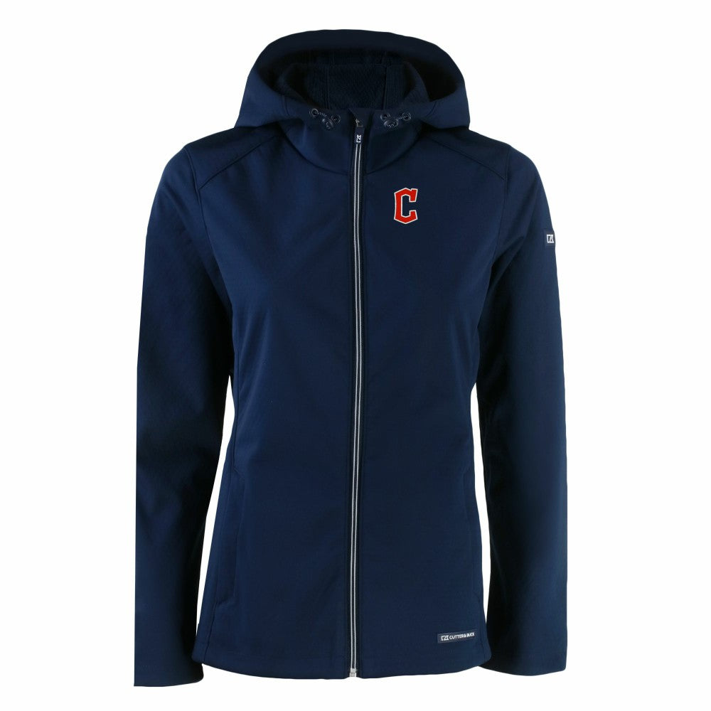 Navy Cleveland Guardians Cutter & Buck Women's Evoke Eco Softshell Recycled Full-Zip Jacket