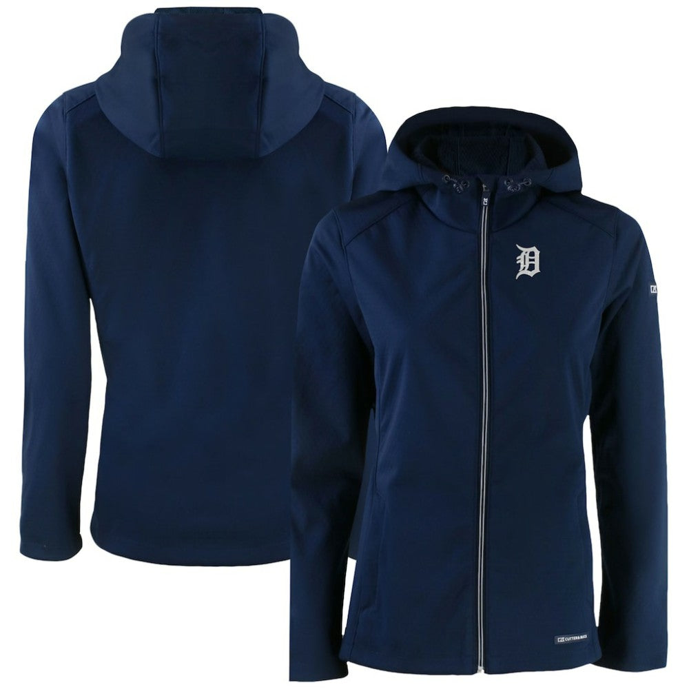 Navy Detroit Tigers Cutter & Buck Women's Evoke Eco Softshell Recycled Full-Zip Jacket