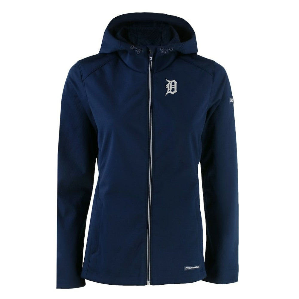 Navy Detroit Tigers Cutter & Buck Women's Evoke Eco Softshell Recycled Full-Zip Jacket
