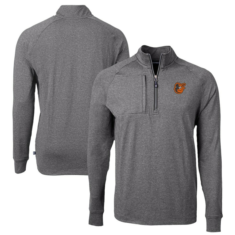 Heather Black Baltimore Orioles Cutter & Buck Big & Tall Adapt Eco Knit Stretch Recycled Quarter-Zip Pullover Top