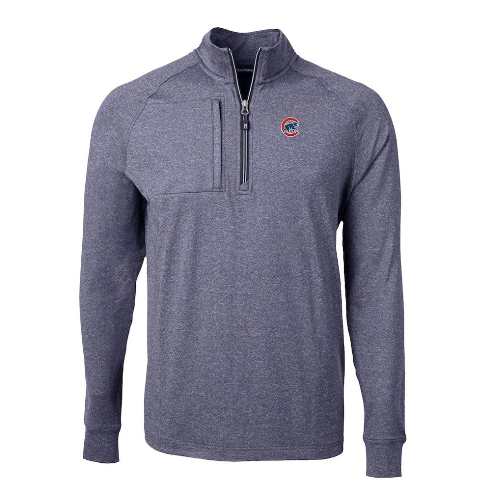 Heather Navy Chicago Cubs Cutter & Buck Big & Tall Adapt Eco Knit Stretch Recycled Quarter-Zip Pullover Top