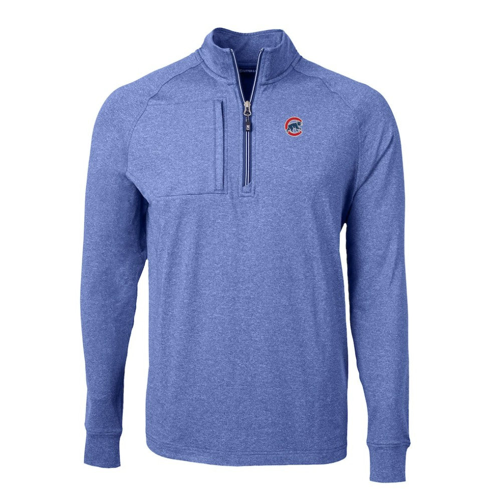 Heather Royal Chicago Cubs Cutter & Buck Big & Tall Adapt Eco Knit Stretch Recycled Quarter-Zip Pullover Top