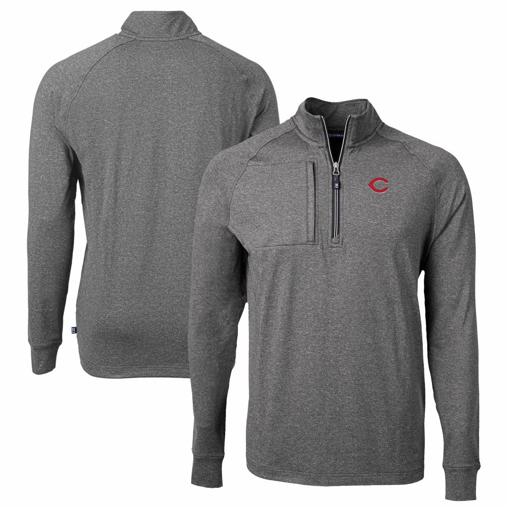 Heather Black Cincinnati Reds Cutter & Buck Big & Tall Adapt Eco Knit Stretch Recycled Quarter-Zip Pullover Top