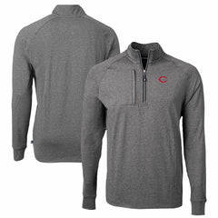 Heather Black Cincinnati Reds Cutter & Buck Big & Tall Adapt Eco Knit Stretch Recycled Quarter-Zip Pullover Top