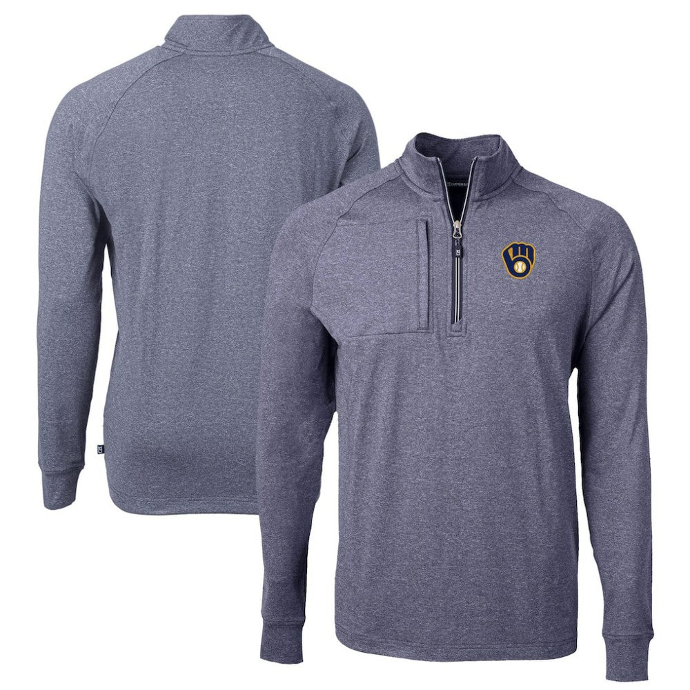 Heather Navy Milwaukee Brewers Cutter & Buck Big & Tall Adapt Eco Knit Stretch Recycled Quarter-Zip Pullover Top