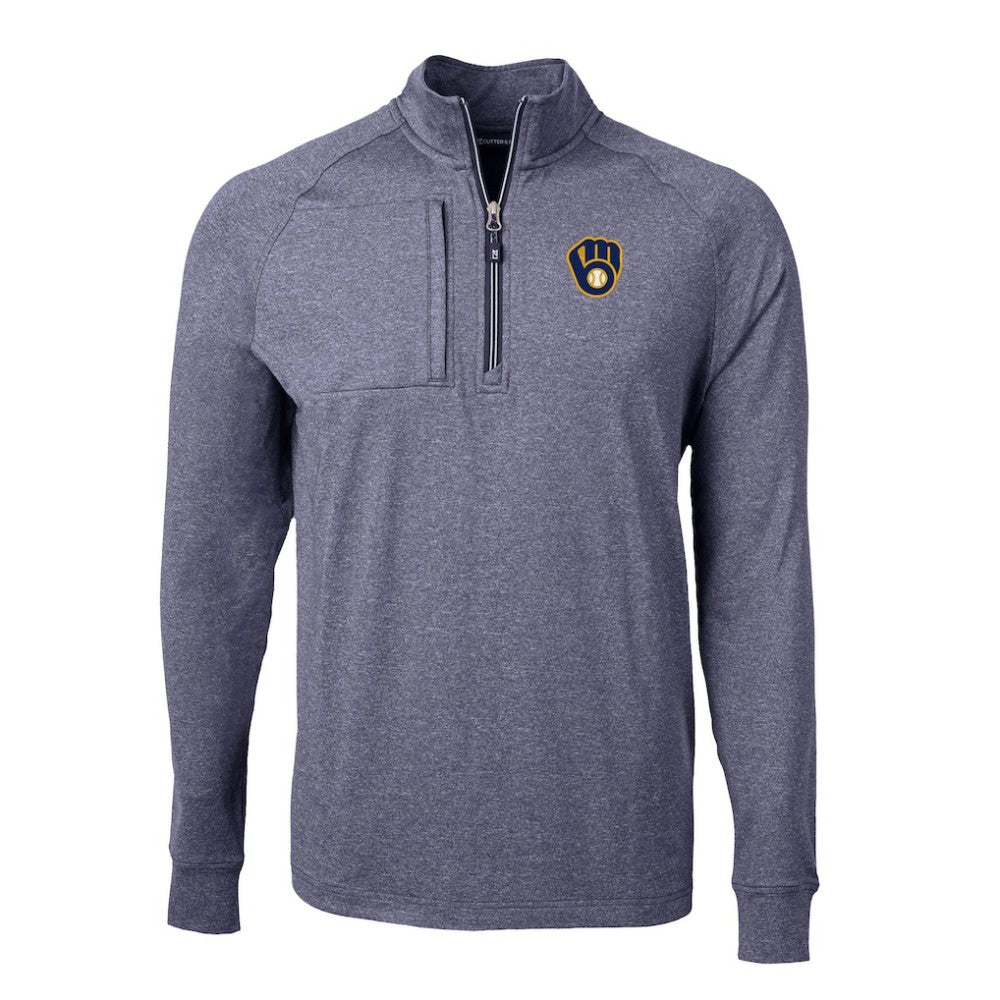 Heather Navy Milwaukee Brewers Cutter & Buck Big & Tall Adapt Eco Knit Stretch Recycled Quarter-Zip Pullover Top