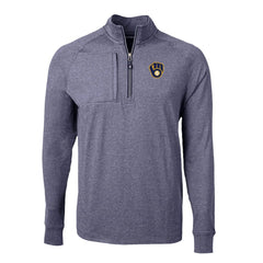 Heather Navy Milwaukee Brewers Cutter & Buck Big & Tall Adapt Eco Knit Stretch Recycled Quarter-Zip Pullover Top