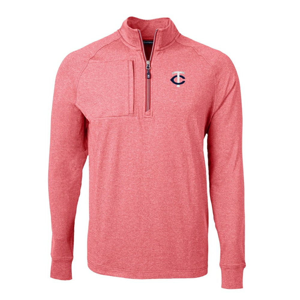 Heather Red Minnesota Twins Cutter & Buck Big & Tall Adapt Eco Knit Stretch Recycled Quarter-Zip Pullover Top