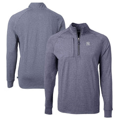 Heather Navy New York Yankees Cutter & Buck Big & Tall Adapt Eco Knit Stretch Recycled Quarter-Zip Pullover Top