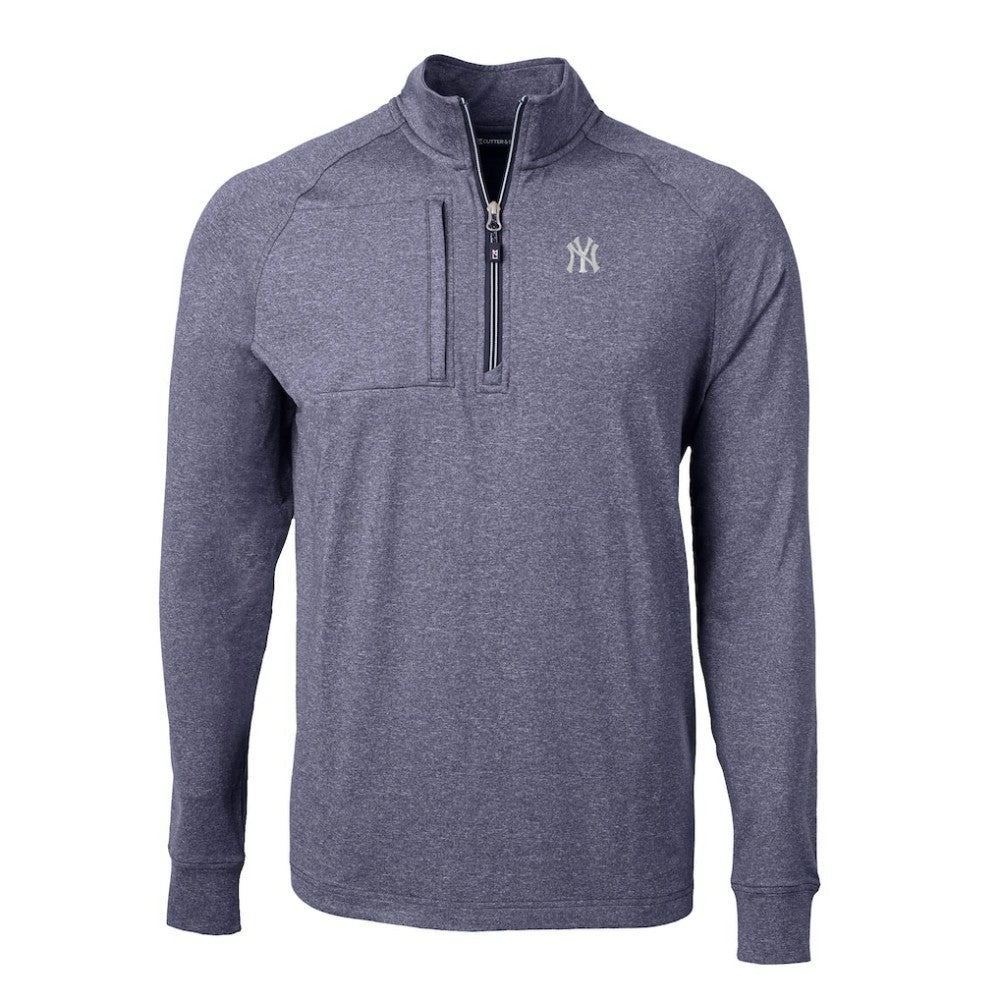 Heather Navy New York Yankees Cutter & Buck Big & Tall Adapt Eco Knit Stretch Recycled Quarter-Zip Pullover Top