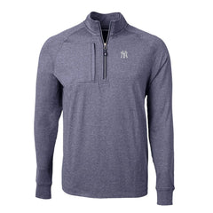 Heather Navy New York Yankees Cutter & Buck Big & Tall Adapt Eco Knit Stretch Recycled Quarter-Zip Pullover Top