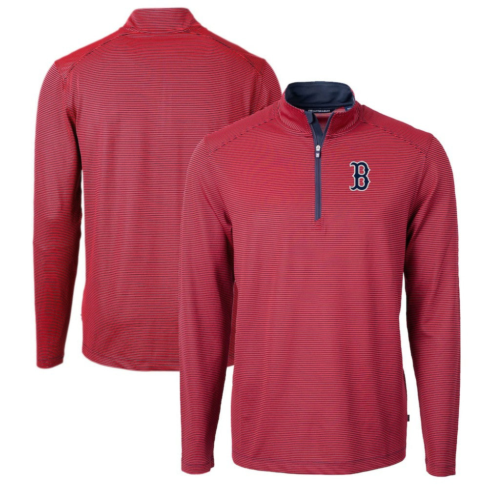 Red/Navy Boston Red Sox Cutter & Buck Virtue Eco Pique Micro Stripe Big & Tall Recycled Quarter-Zip Pullover Top