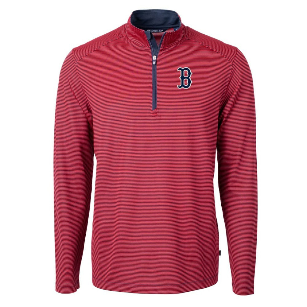 Red/Navy Boston Red Sox Cutter & Buck Virtue Eco Pique Micro Stripe Big & Tall Recycled Quarter-Zip Pullover Top