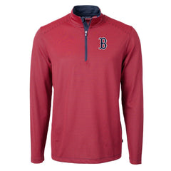 Red/Navy Boston Red Sox Cutter & Buck Virtue Eco Pique Micro Stripe Big & Tall Recycled Quarter-Zip Pullover Top