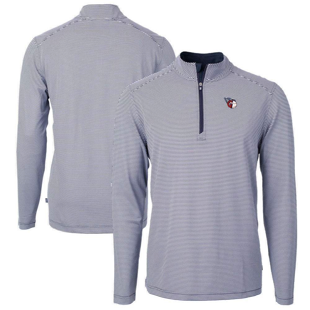 Navy/White Cleveland Guardians Cutter & Buck Virtue Eco Pique Micro Stripe Big & Tall Recycled Quarter-Zip Pullover Top
