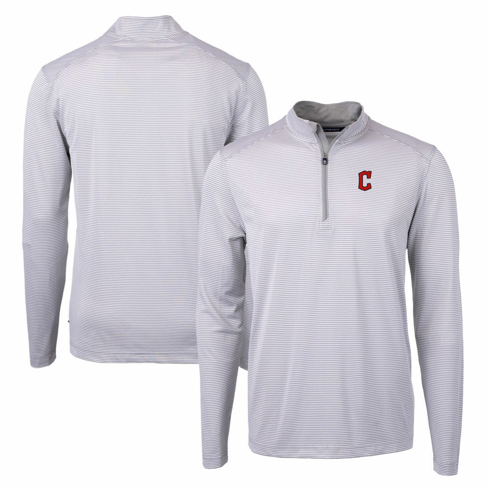 Gray/White Cleveland Guardians Cutter & Buck Virtue Eco Pique Micro Stripe Big & Tall Recycled Quarter-Zip Pullover Top