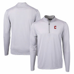 Gray/White Cleveland Guardians Cutter & Buck Virtue Eco Pique Micro Stripe Big & Tall Recycled Quarter-Zip Pullover Top