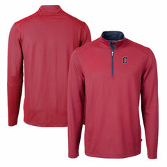 Red/Navy Cleveland Guardians Cutter & Buck Virtue Eco Pique Micro Stripe Big & Tall Recycled Quarter-Zip Pullover Top