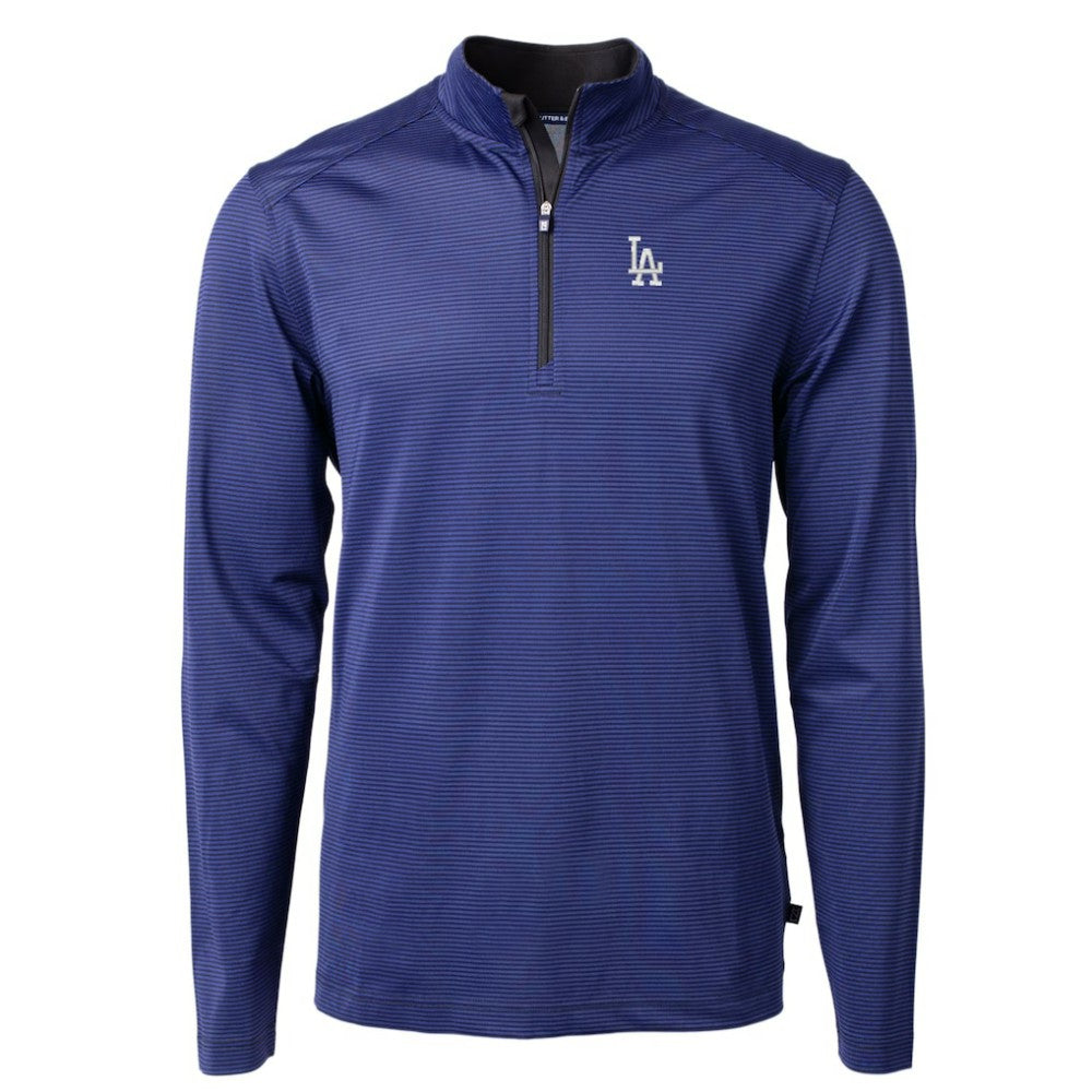 Royal/Black Los Angeles Dodgers Cutter & Buck Virtue Eco Pique Micro Stripe Big & Tall Recycled Quarter-Zip Pullover Top