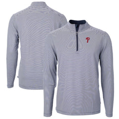 Navy/White Philadelphia Phillies Cutter & Buck Virtue Eco Pique Micro Stripe Big & Tall Recycled Quarter-Zip Pullover Top