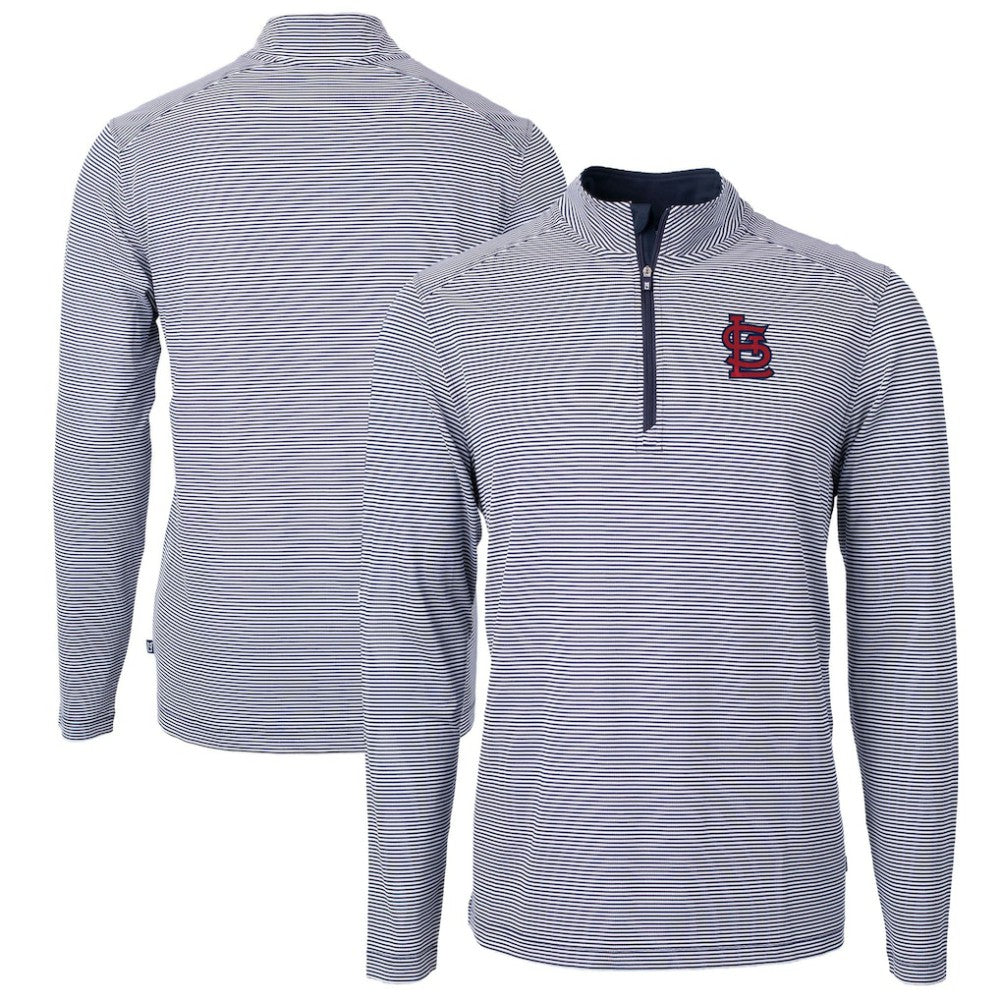 Navy/White St. Louis Cardinals Cutter & Buck Virtue Eco Pique Micro Stripe Big & Tall Recycled Quarter-Zip Pullover Top