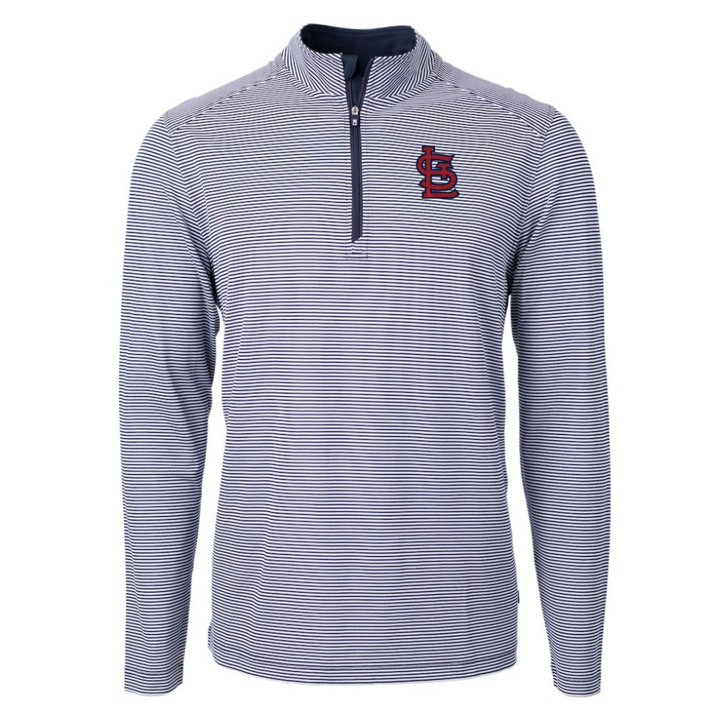 Navy/White St. Louis Cardinals Cutter & Buck Virtue Eco Pique Micro Stripe Big & Tall Recycled Quarter-Zip Pullover Top